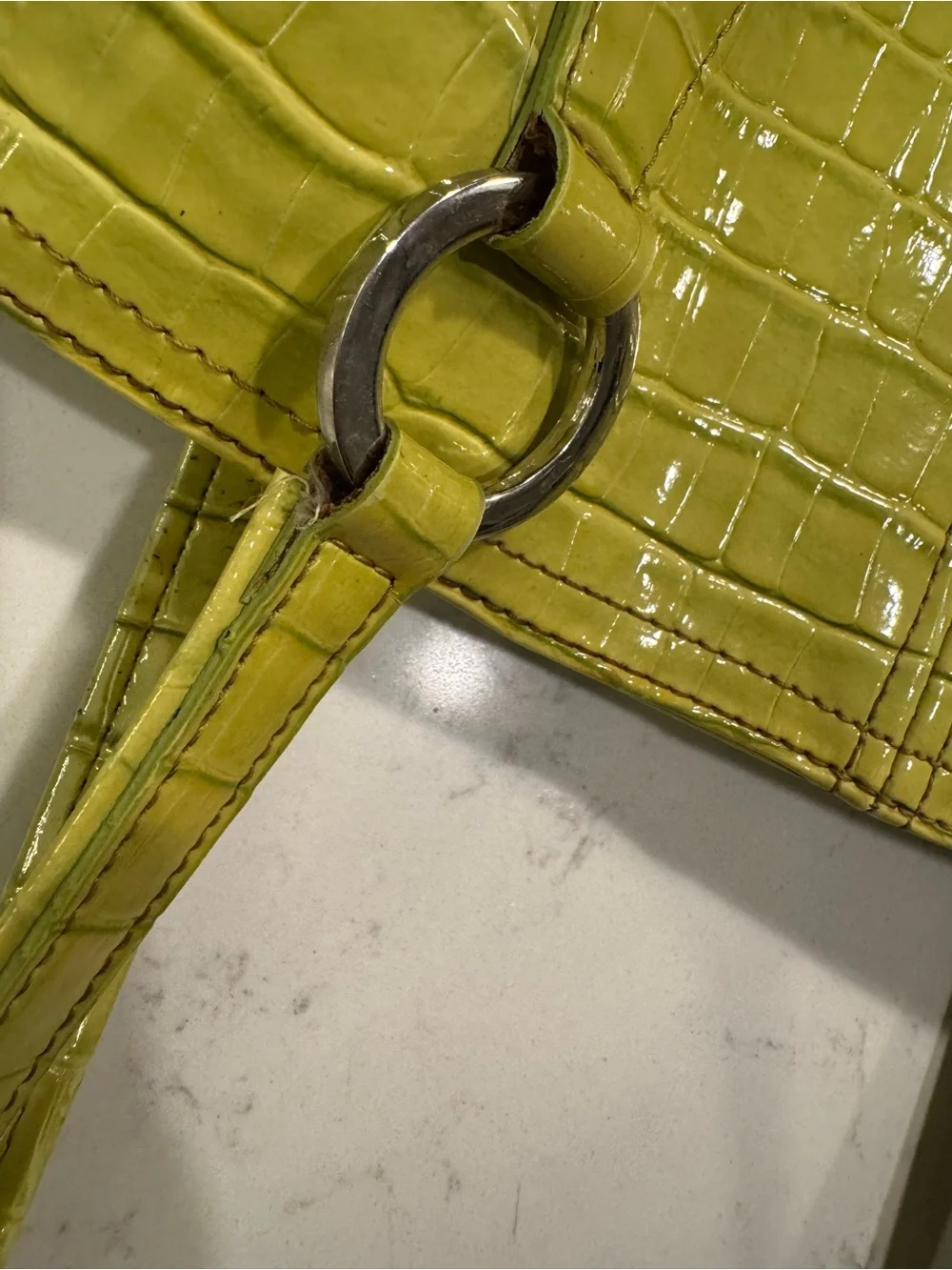 Vintage Guess Croc-Embossed Shoulder Bag in Lime